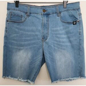 Born Primitive Women Light Wash Frayed Hem Denim Shorts XL Stretch BermudaCutoff